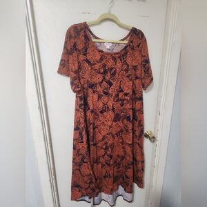 LuLaRoe Carly Orange and Black Leaf Print Dress